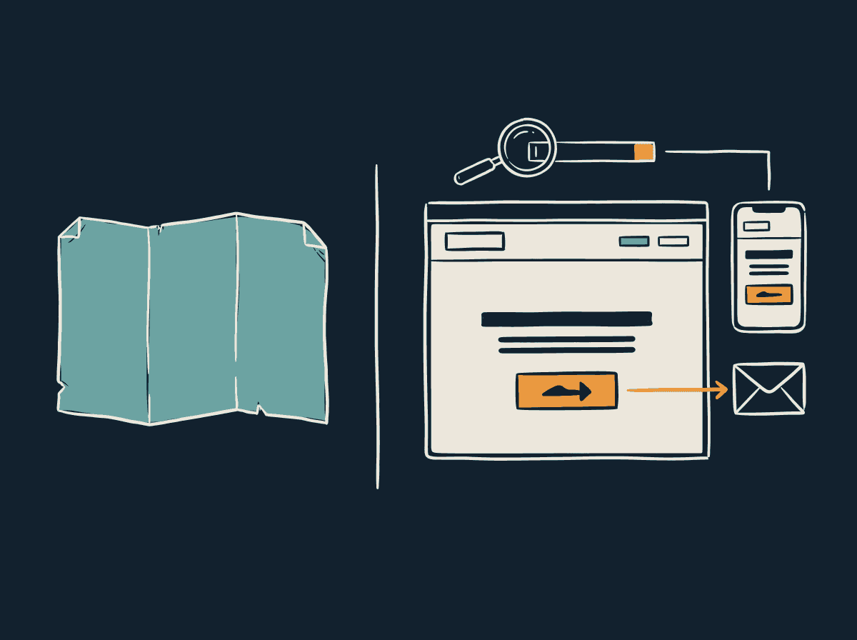An inert paper brochure versus a working website